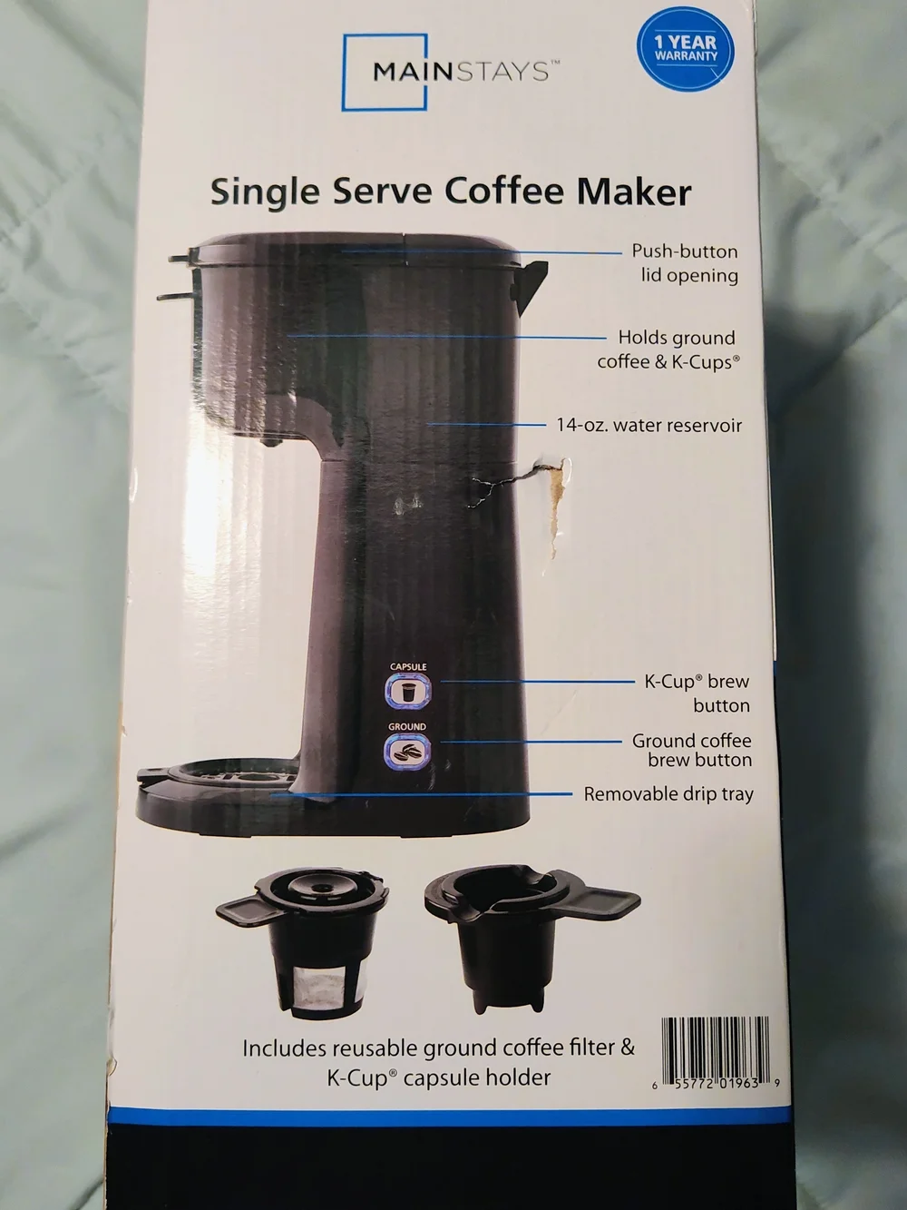 Mainstays Black Single Serve Coffee Maker Single Serve K-Cup Compatible NEW